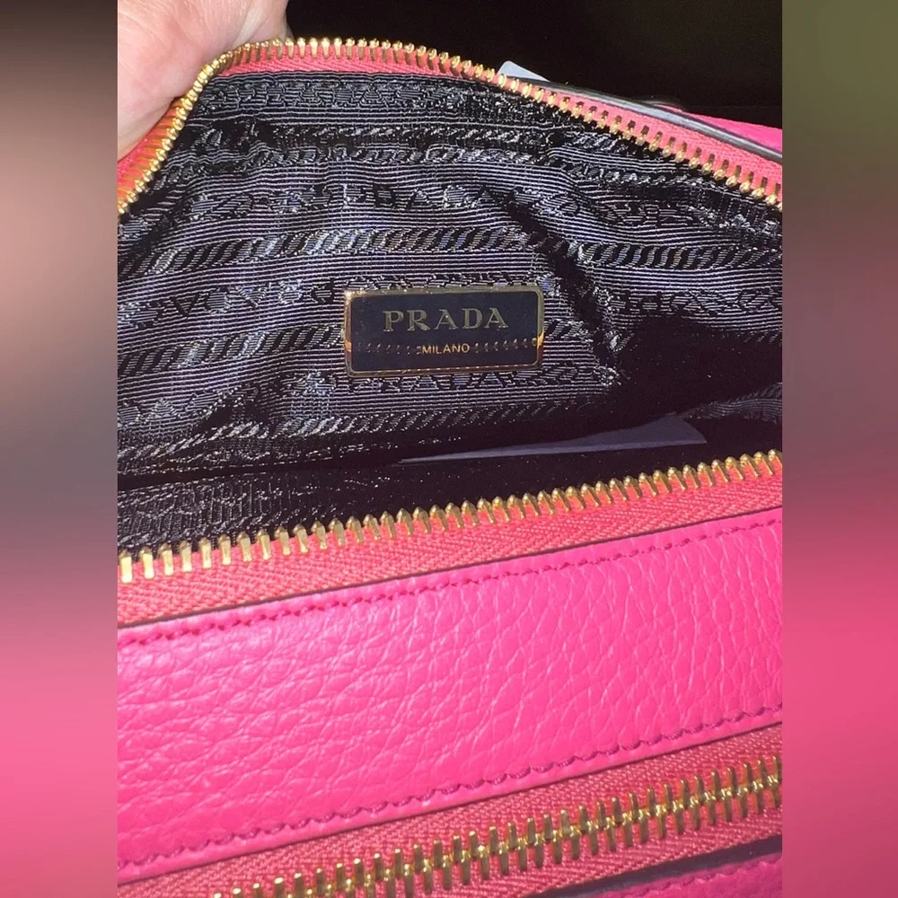 Authentic Prada Peonia Pink Vitello Phenix Leather Double Zip Crossbody …